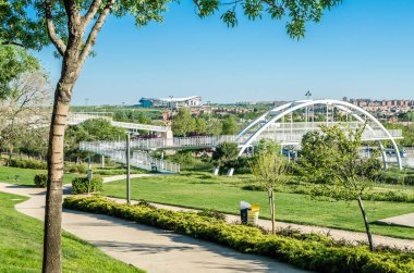 MADRID, İspanya - 4 Mayıs 2021: Madrid 'deki Wanda Metropolitano Stadyumu (Atletico Madrid' in ev sahibi stadyumu) Juan Carlos I.