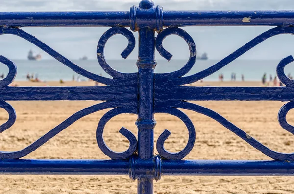 Detalhe Corrimão Que Separa Passeio Praia Santander Espanha — Fotografia de Stock