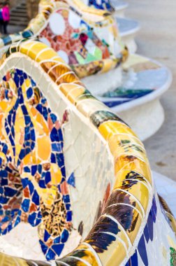 Colorful architectural detail in the famous Park Guell in Barcelona, Catalonia, Spain, designed by  Antoni Gaudi, renowned architect representative of Catalan modernism