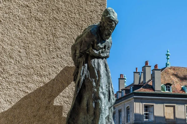GENEVA, SWITZERLAND - SEPTEMBER 4, 2013: Jeremie (Jeremiah) statue in Geneva, made by Swiss sculptor Rodo in 1913. The statue was placed in 1939 at the present location