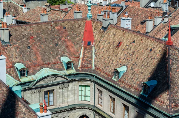 Aerial view of architectural details in the old town of Geneva, Switzerland