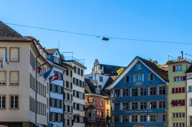 ZURICH, SWITZERLAND - SEPTEMBER 3, 2013: View of commercial colorful streets in the old town of Zurich, Switzerland