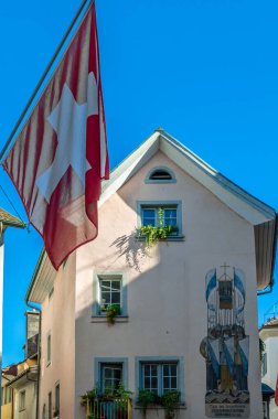 ZURICH, SWITZERLAND - SEPTEMBER 3, 2013: View of commercial colorful streets in the old town of Zurich, Switzerland
