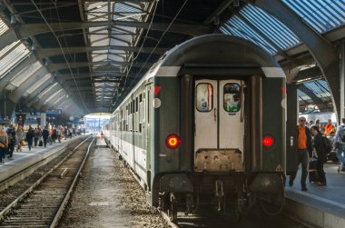 ZURICH, SWITZERLAND - SEPTEMBER 3, 2013: Trains at Zurich railway station, Switzerland