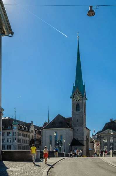 ZURICH, SWITZERLAND - SEPTEMBER 3, 2013: View of commercial colorful streets in the old town of Zurich, Switzerland