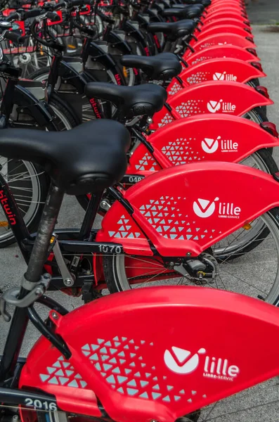 Lille France August 2013 Row Bicycles Bike Sharing Service Lille Stock Photo