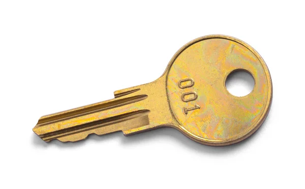 Worn Brass Key Number Cut Out White — Stock Photo, Image