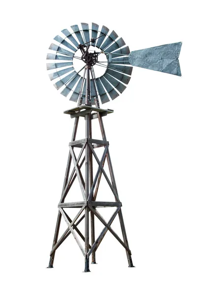 Old Farm Windmill Water Pump Turbine Cut Out White — Stock Photo, Image