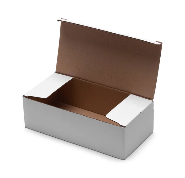 Caixa Retângulo Branco Pequeno Aberto Com Espaço Cópia Cortado — Fotografia de Stock