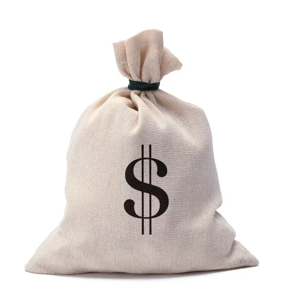 Geld Bank Bag Met Cash Symbool Uitgesneden Wit — Stockfoto