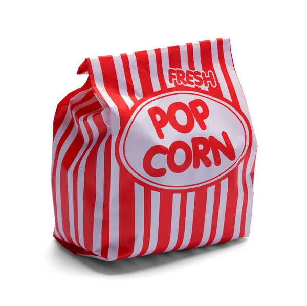 Red White Striped Paper Popcorn Bag Cut Out White — Fotografia de Stock