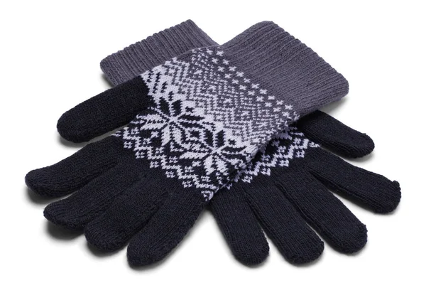 Pair Woven Winter Gloves Cut Out White —  Fotos de Stock