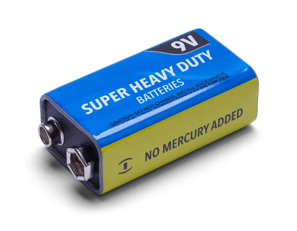 Visão Superior Bateria Nove Volts Cortada Branco — Fotografia de Stock
