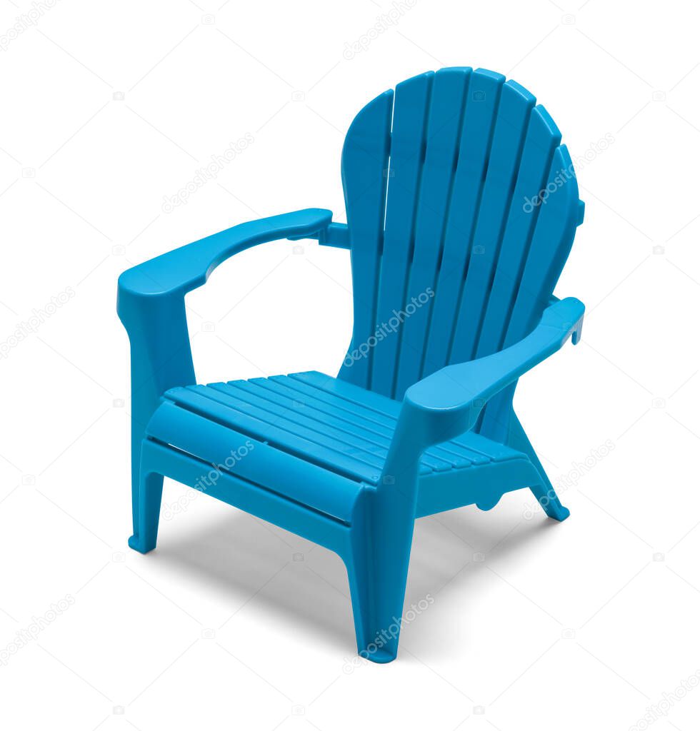 Blue Plastic Beach Chair Cut Out on White.