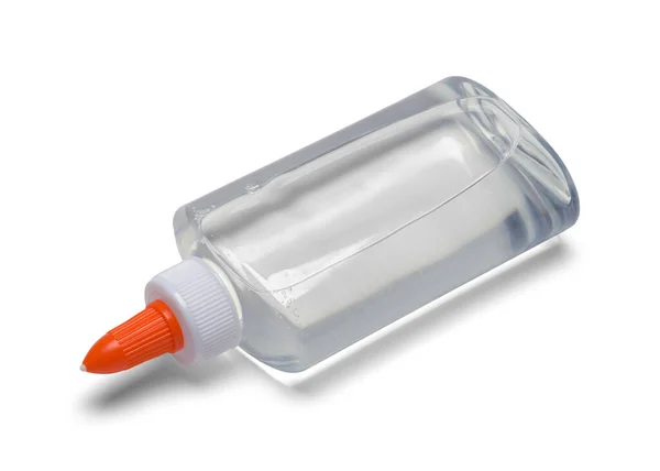 Botella Pegamento Transparente Inclinada Recortada Blanco —  Fotos de Stock
