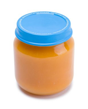 Mavi Lid Kesimli Bebek maması kavanozu.