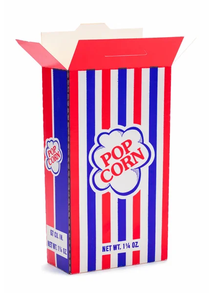 Retro Nyitott Popcorn Doboz Kivágott Fehér — Stock Fotó