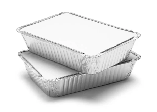 Two Tin Food Trays Cut Out White — Stock Photo, Image