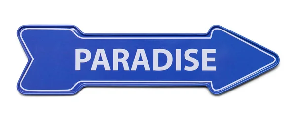 Blue Arrow Metal Paradise Sign Cut Out White — Stock Photo, Image