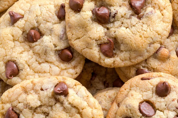 Haufen Von Chocolate Chip Cookies Hintergrund Nahaufnahme — Stockfoto