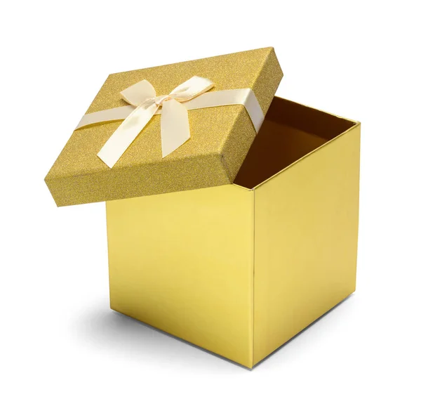 Kleine Gold Geschenkschachtel Mit Offenem Deckel — Stockfoto