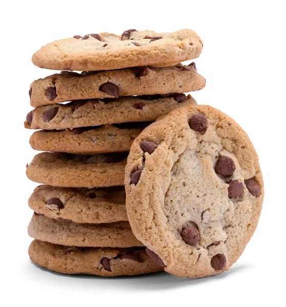 Stapel Von Chocolate Chip Cookies Auf Weiß Geschnitten — Stockfoto