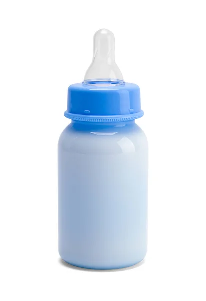 Babyflasche Voll Milch Ausgeschnitten Auf Weiß — Stockfoto