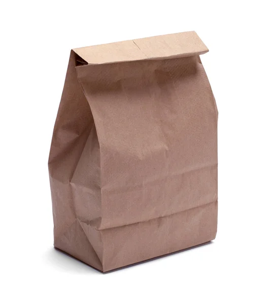 Full Brown Paper Bag Cut Out White — Stock Photo, Image