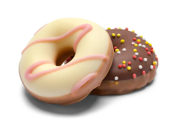 Dois Donuts Chocolate Com Leite Cortados — Fotografia de Stock
