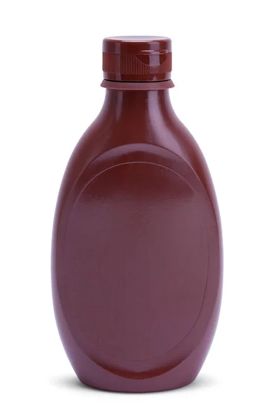 Fles Chocoladesiroop Sauce Vooraanzicht Uitgesneden — Stockfoto