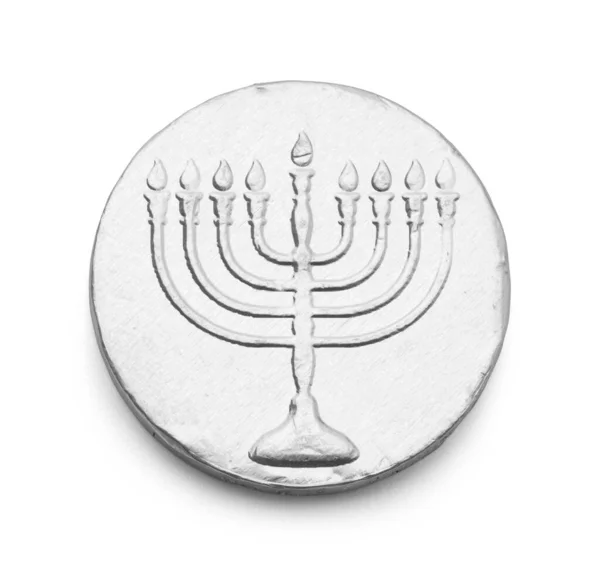 Silver Menorah Chocolate Candy Coin Cut Out — Stock Photo, Image