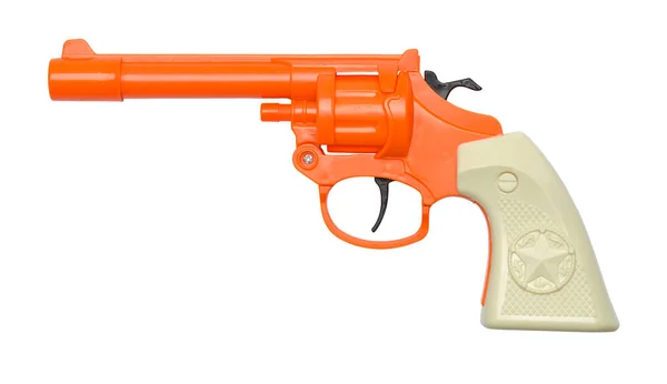 Пластиковый Игрушечный Ковбойский Пистолет Gun Cut Out White — стоковое фото