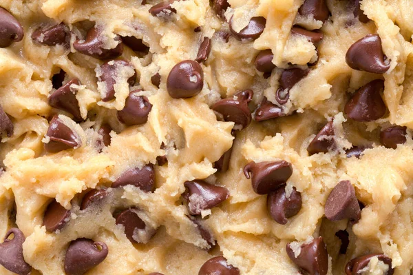 Chocolate Chip Cookie Teig Hintergrund Nahaufnahme — Stockfoto