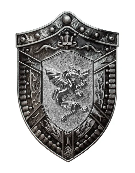 Knights Armor Shield Dragon Cut Out White — Stock Photo, Image