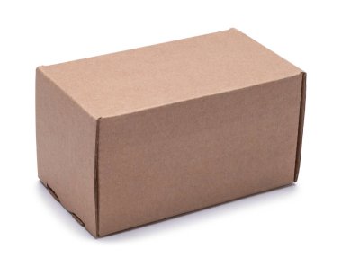 Closed Brown Rectangle Cardboard Box Cut Out on White.