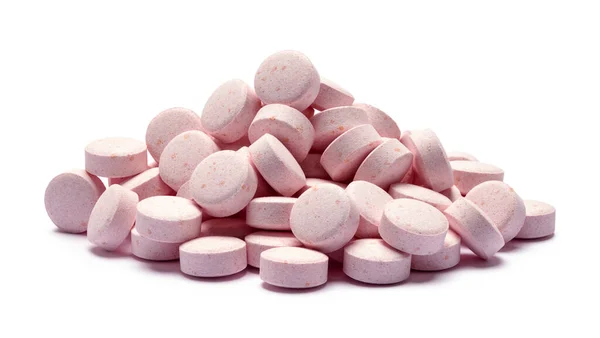 Pile Pink Medicine Pills Cut Out White — Fotografia de Stock