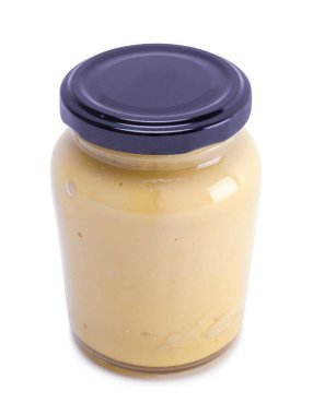 Small Jar of Mustard with Copy Space Cut Out on White.