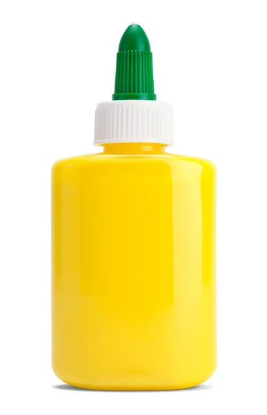 Yellow Colored Glue Bottle Cut Out White — стоковое фото