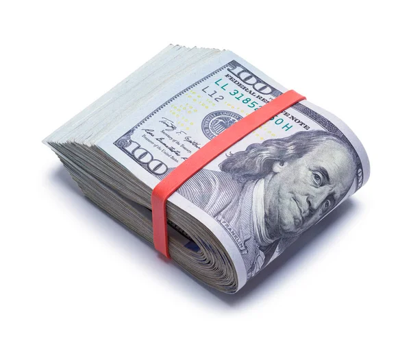 Large Folded Wad Money Cut Out White — Stockfoto