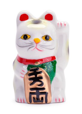 Maneki Neko Good Luck Cat Cut Out on White.