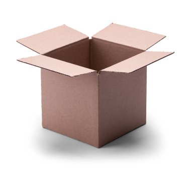 Open Small Square Cardboard Box Cut Out on White.