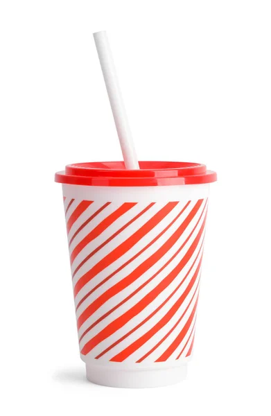 Plastic Soft Drink Cup Met Deksel Stro Uitgesneden — Stockfoto