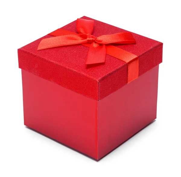 Τετράγωνο Κόκκινο Κουτί Δώρου Κοπεί Λευκό — Φωτογραφία Αρχείου