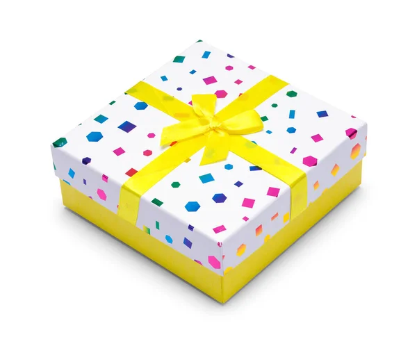Маленькая Квадратная Желтая Подарочная Коробка — стоковое фото