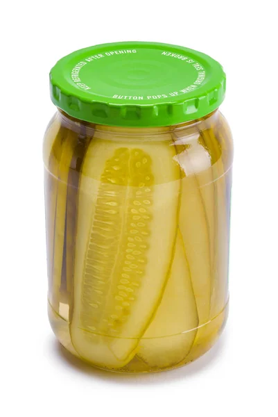 Pickles Fatiados Jarro Vidro Cortado Branco — Fotografia de Stock