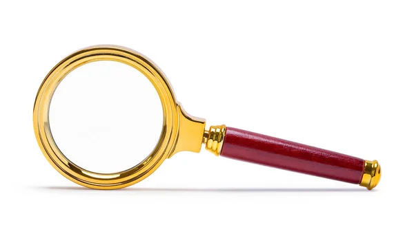 Gold Magnifying Glass Cut Out White — Stock Photo, Image