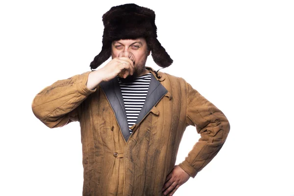 Angry russian man drink a vodka — Stock Photo, Image