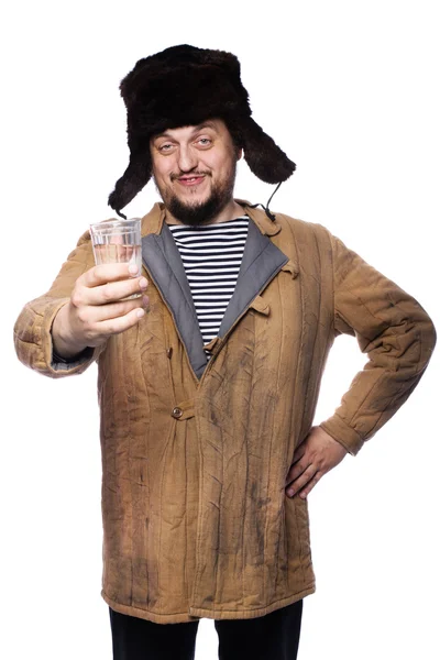 Happy russian man offering a vodka, cheers — Stock Photo, Image