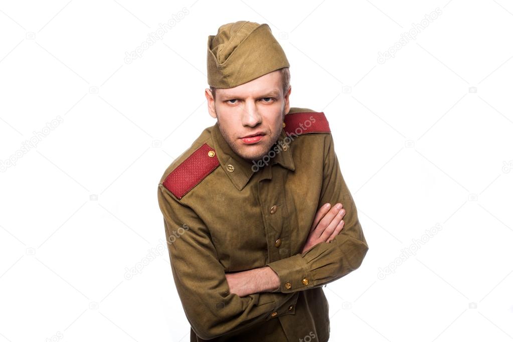 Russian soldier angry looking
