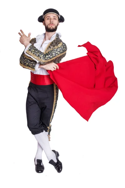 Male dressed as matador on a white background — Stock Photo, Image